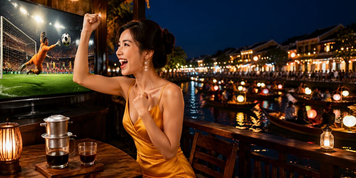 Không khí giải trí buổi tối tại Hội An, người dùng xem kèo thể thao qua thiết bị di động